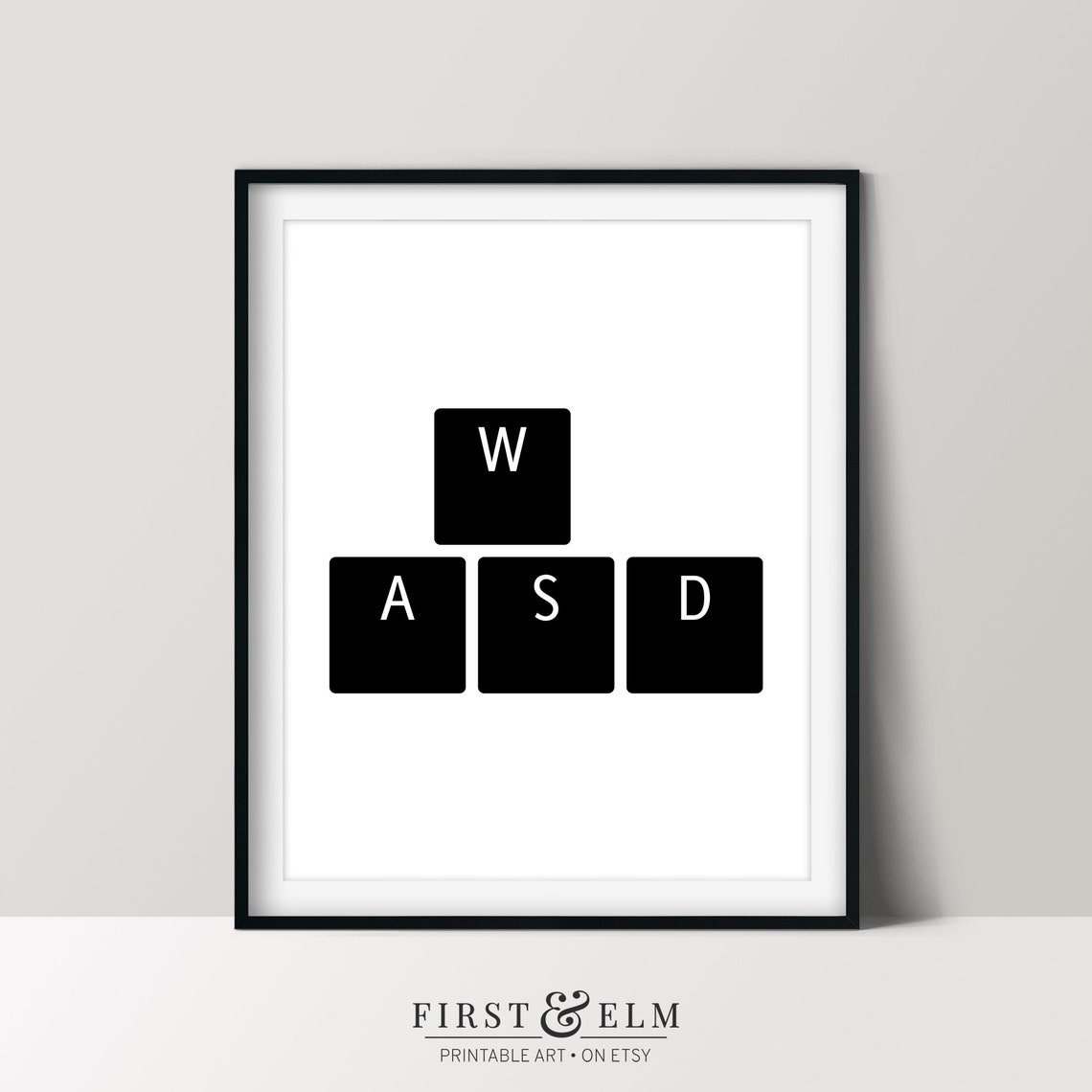 WASD Keyboard Keys Minimalist Black White Gamer Setup Art Print