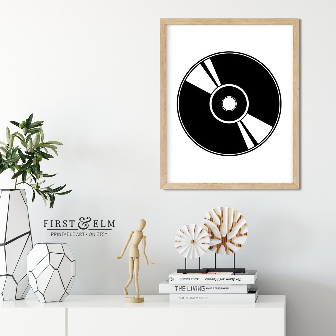 Minimalist CD Disc Black and White Music Room Modern Graphic Poster - Image 3