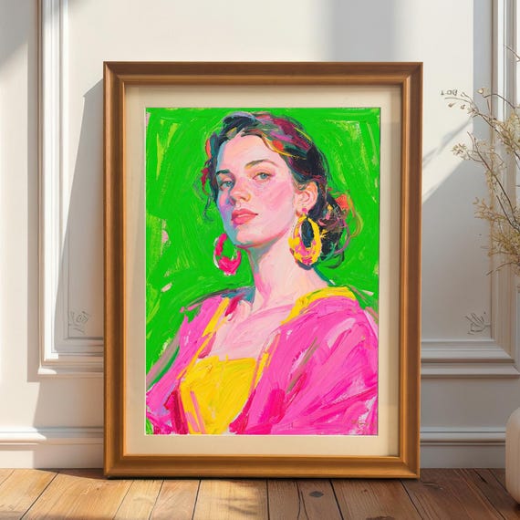 Bold Woman Portrait In Pink Framed Giclee Print Wall Art Decor