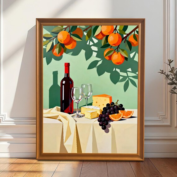 Tuscan Still Life Wine Cheese Fruit Mediterranean Kitchen Poster