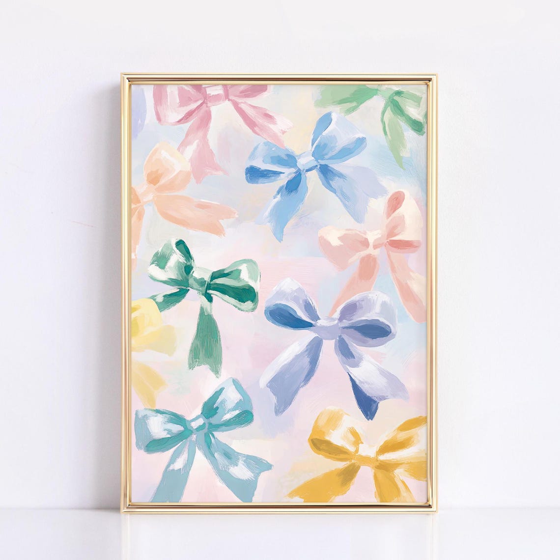 Pastel Painted Bows Coquette Ribbon Pattern Girly Bedroom Wall Art