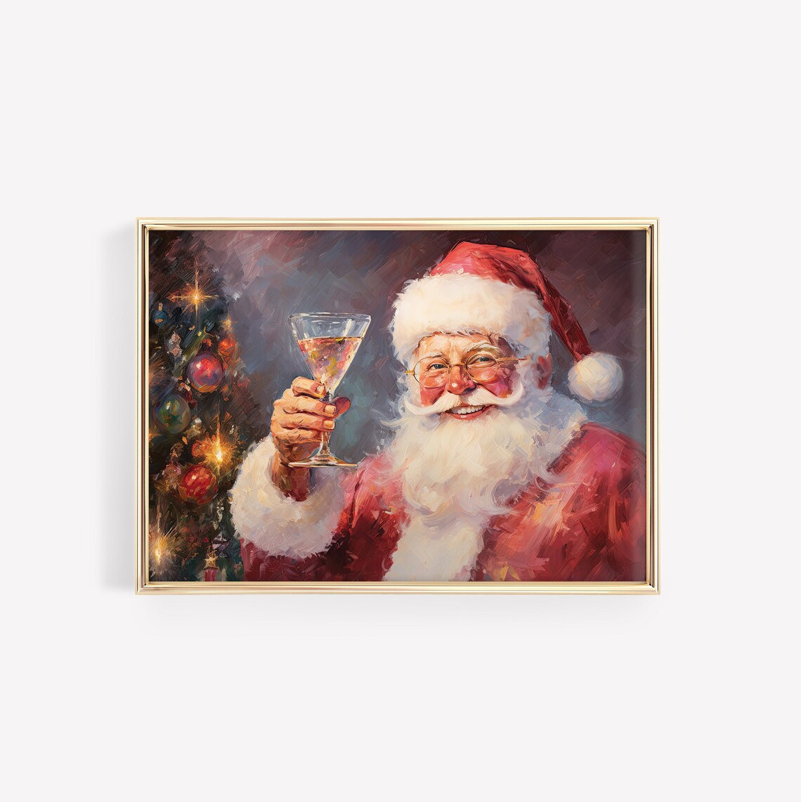 Santa Claus Champagne Toast Festive Christmas Painting Poster