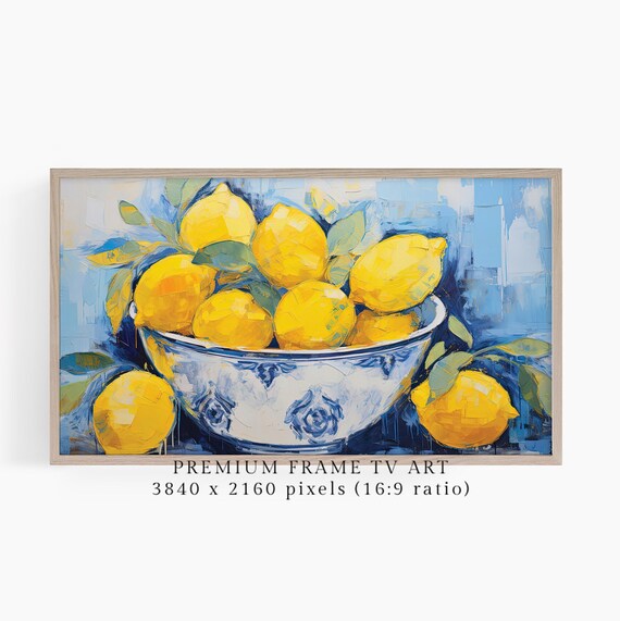 Lemon Still Life Oil Painting Blue And White Bowl Citrus Poster