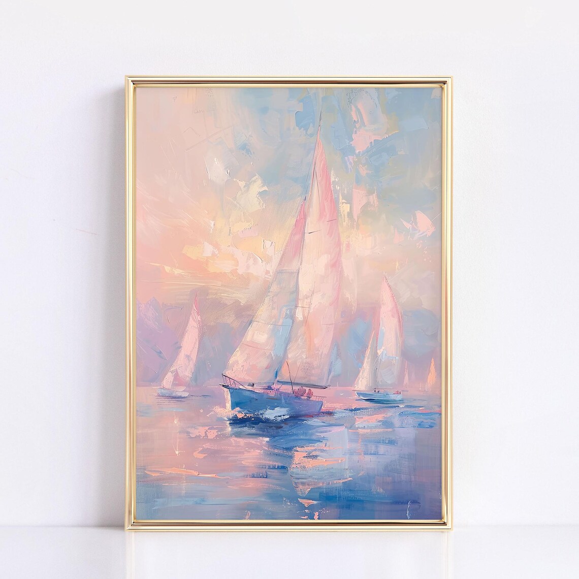 Pastel Impressionist Sailboat Sunset Seascape Oil Painting Poster