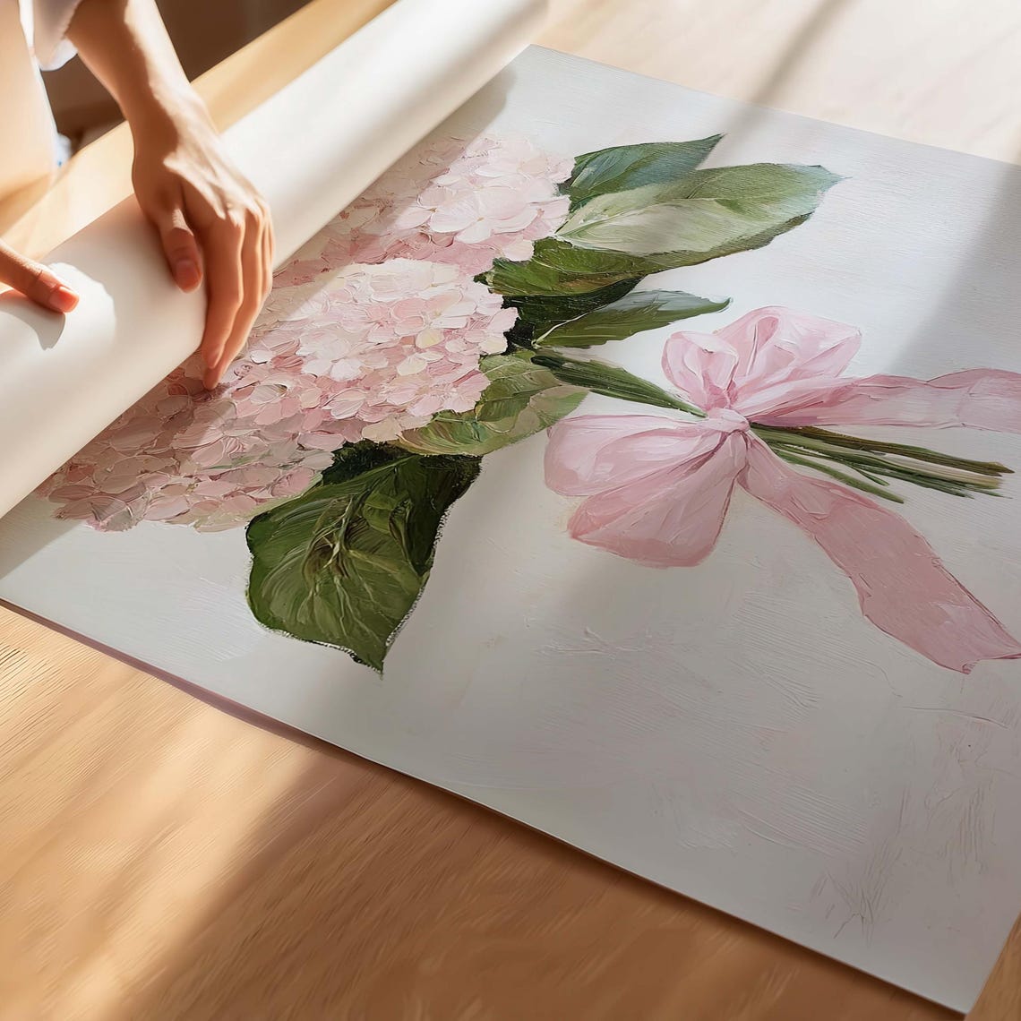 Blush Pink Hydrangea Bouquet with a Pink Ribbon Painting Poster - Image 3