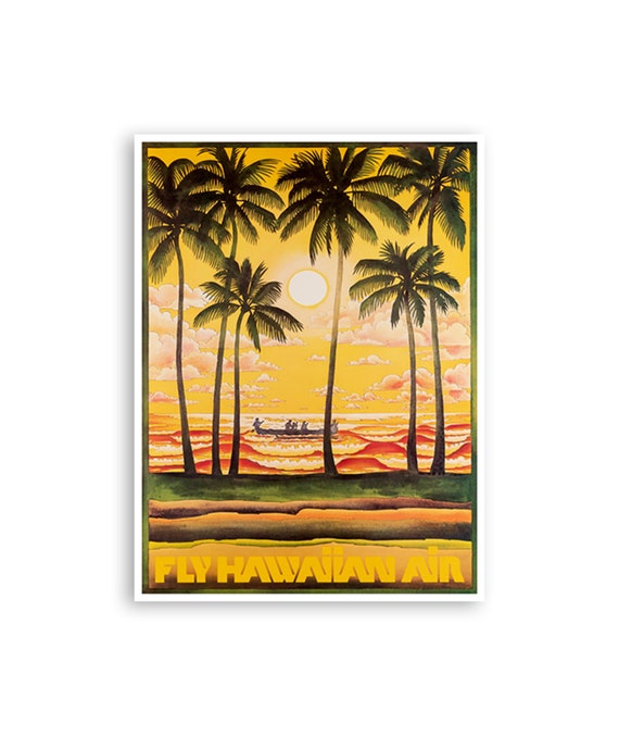 Hawaii Travel Poster, Tropical Ocean Beach Art