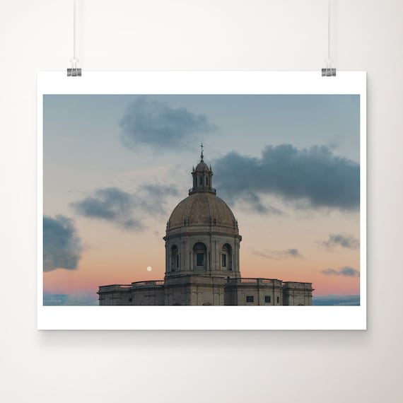Lisbon Portugal Santa Engracia Church Dome At Sunset Travel Poster