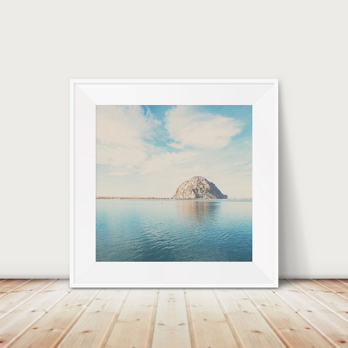 Morro Rock California Calm Bay Reflection Square Photo Poster