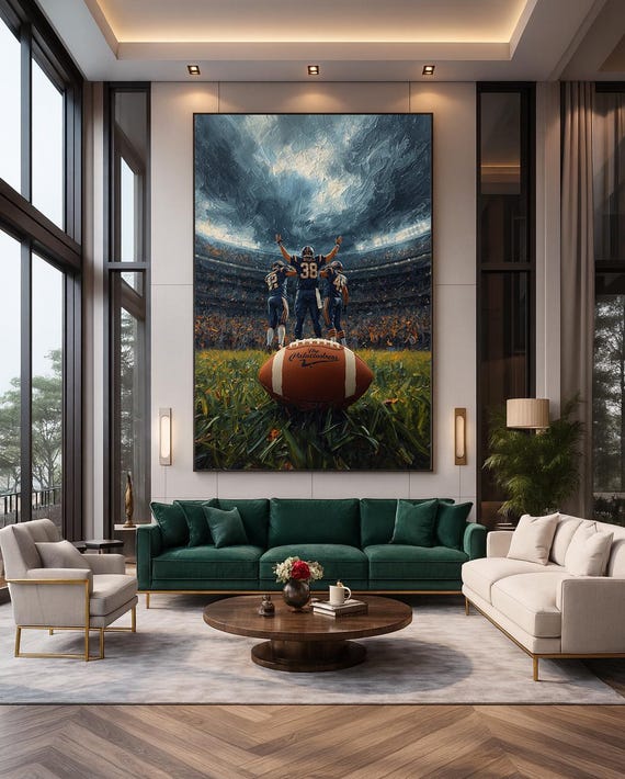 Football Wall Art Stadium Scene With Players Crowd Ball Bold Sports