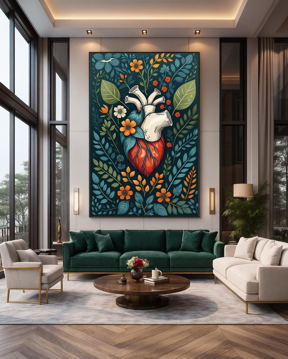 Anatomical Heart Botanical Wall Art Floral Modern Medical Illustration Print