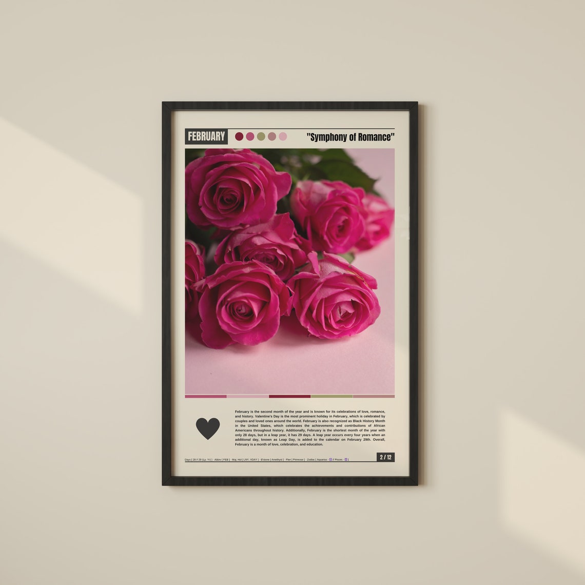 February Symphony of Romance Pink Roses Valentines Day Love Poster