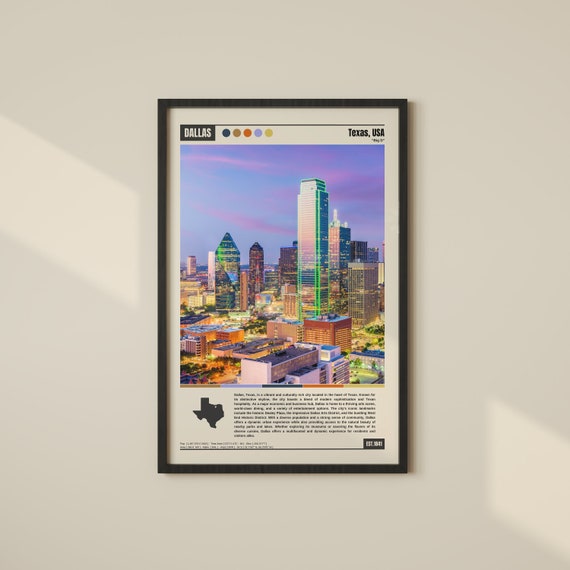 Dallas Travel Poster, Skyline Map Art Print, Texas