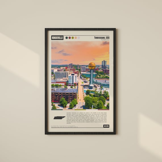 Knoxville Travel Poster, Tennessee Map Art Print