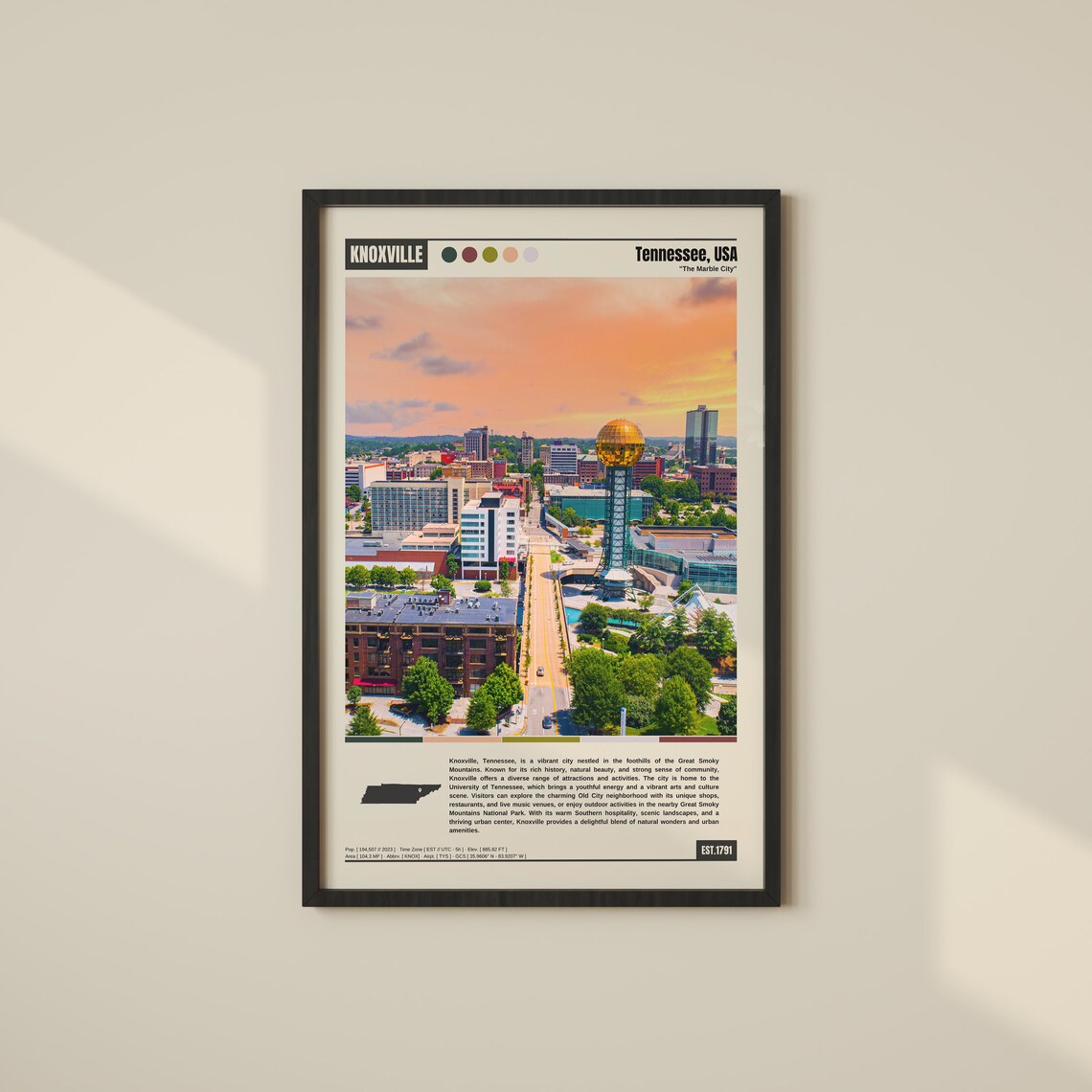 Knoxville Travel Poster, Tennessee Map Art Print