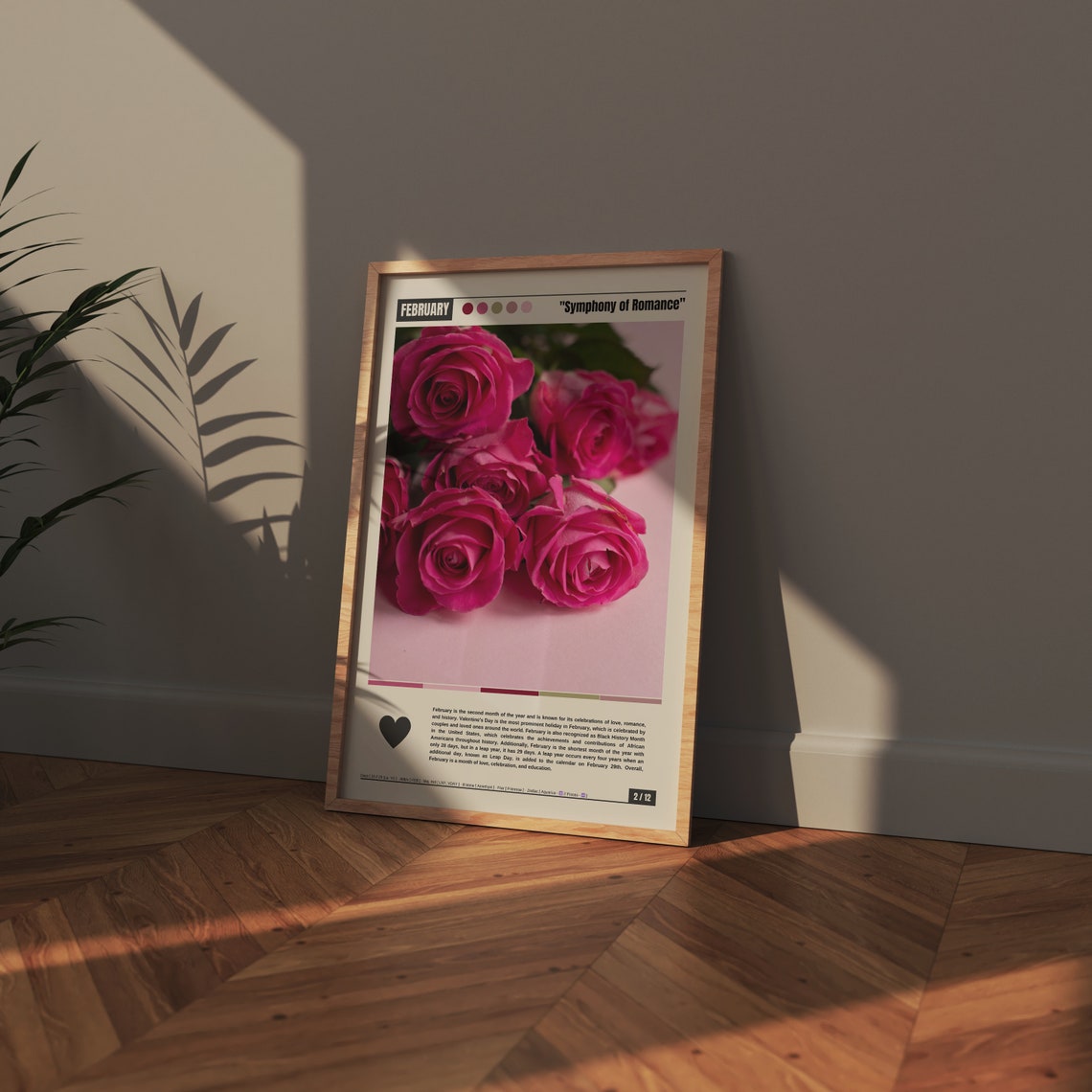 February Symphony of Romance Pink Roses Valentines Day Love Poster - Image 2