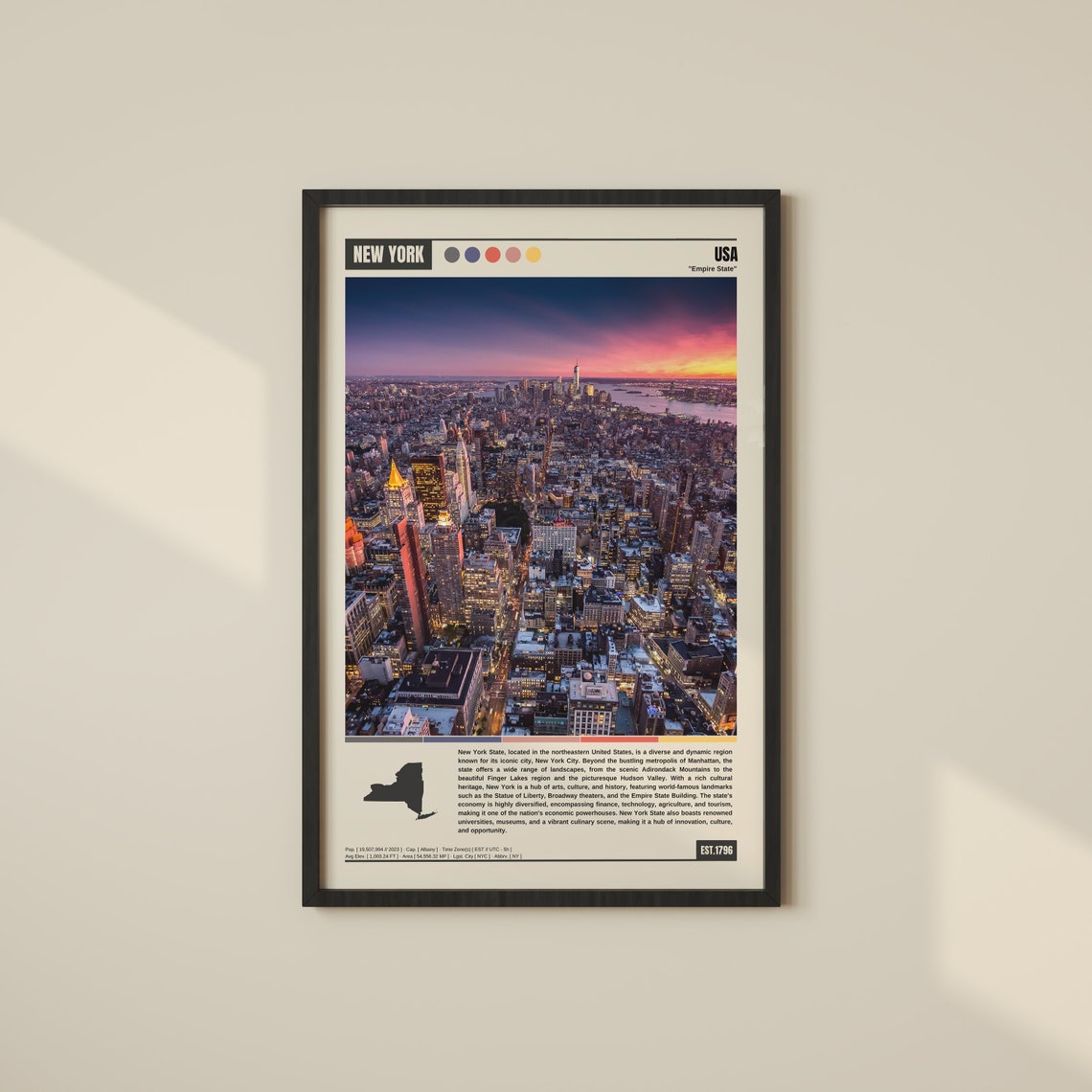 New York Empire State Manhattan Skyline Sunset Aerial View Poster
