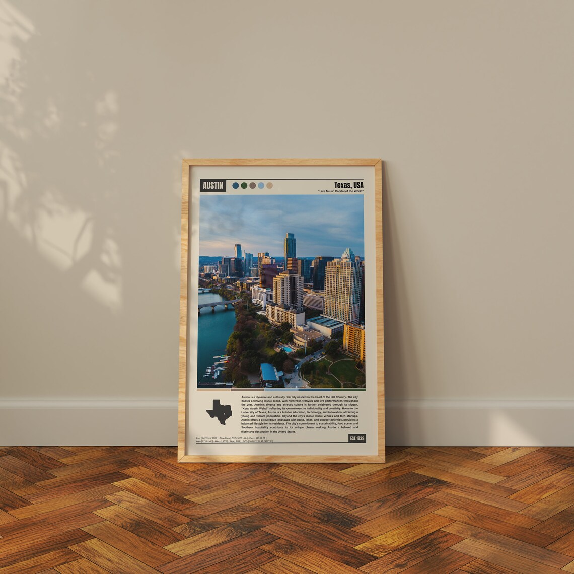 Austin Travel Poster, Map and Skyline Wall Decor - Image 2