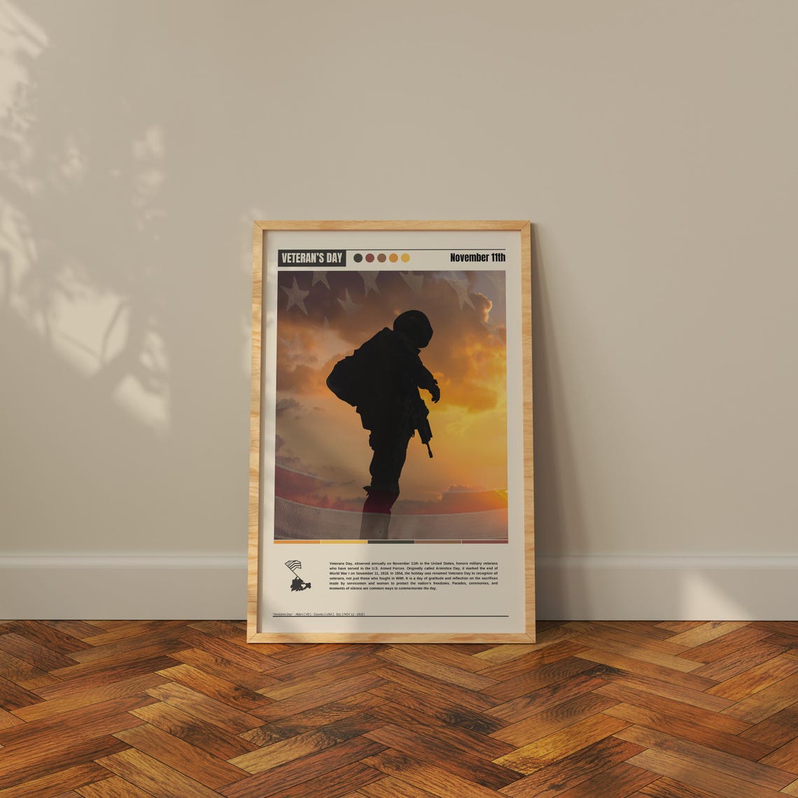 Veterans Day Soldier Silhouette at Sunset American Flag Memory Poster - Image 3