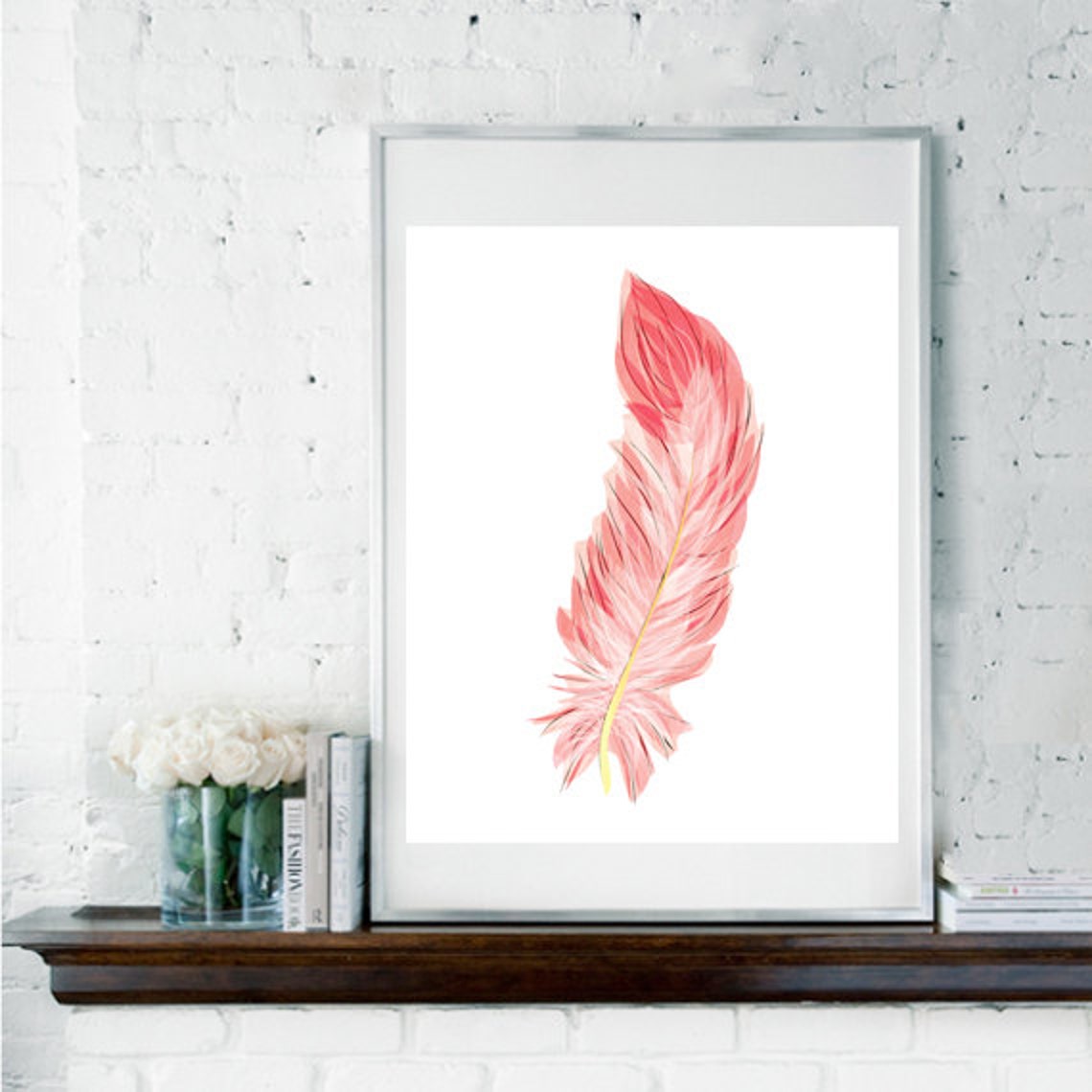 Pink Feather Watercolor Soft Feminine Bedroom Decor Wall Art