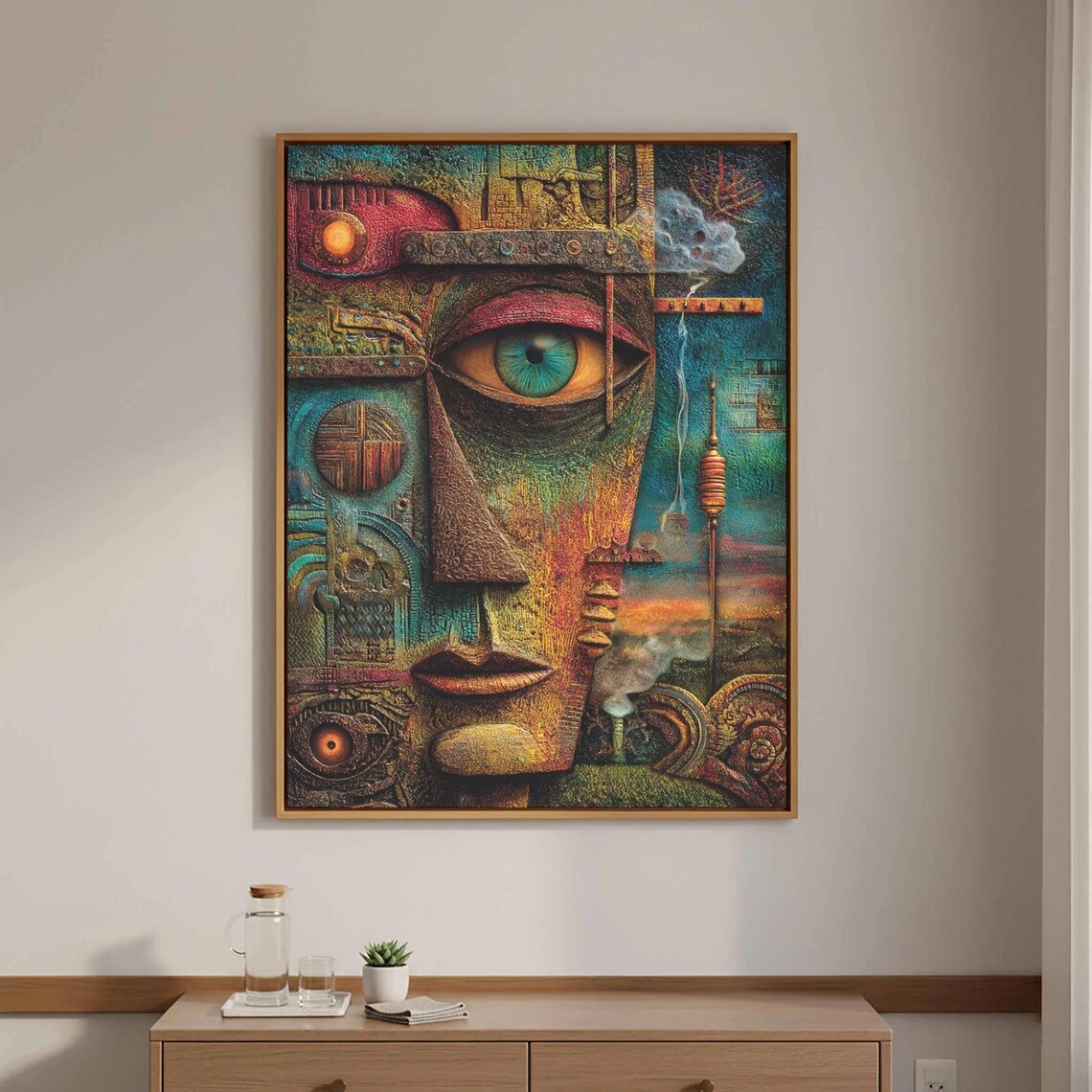 Surreal Face Canvas Wall Art Modern Abstract Eye Portrait Print