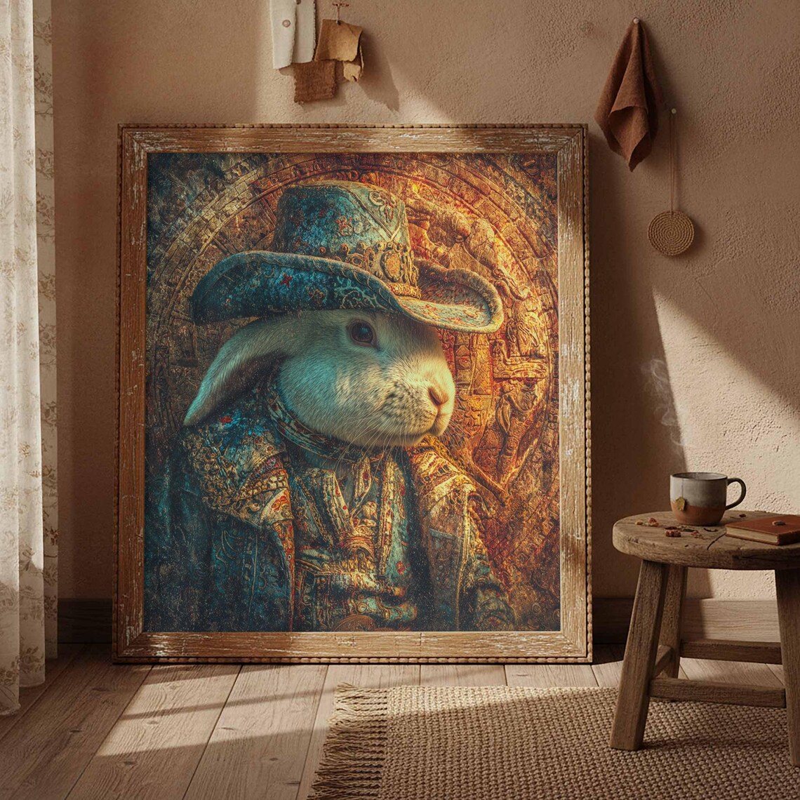 Western Rabbit Wall Art Vintage Cowboy Animal Canvas Print