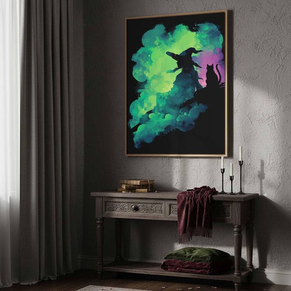 Witch Silhouette Canvas Wall Art Halloween Fantasy Print
