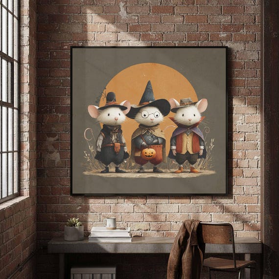 Halloween Mice Canvas Wall Art Cute Costume Print