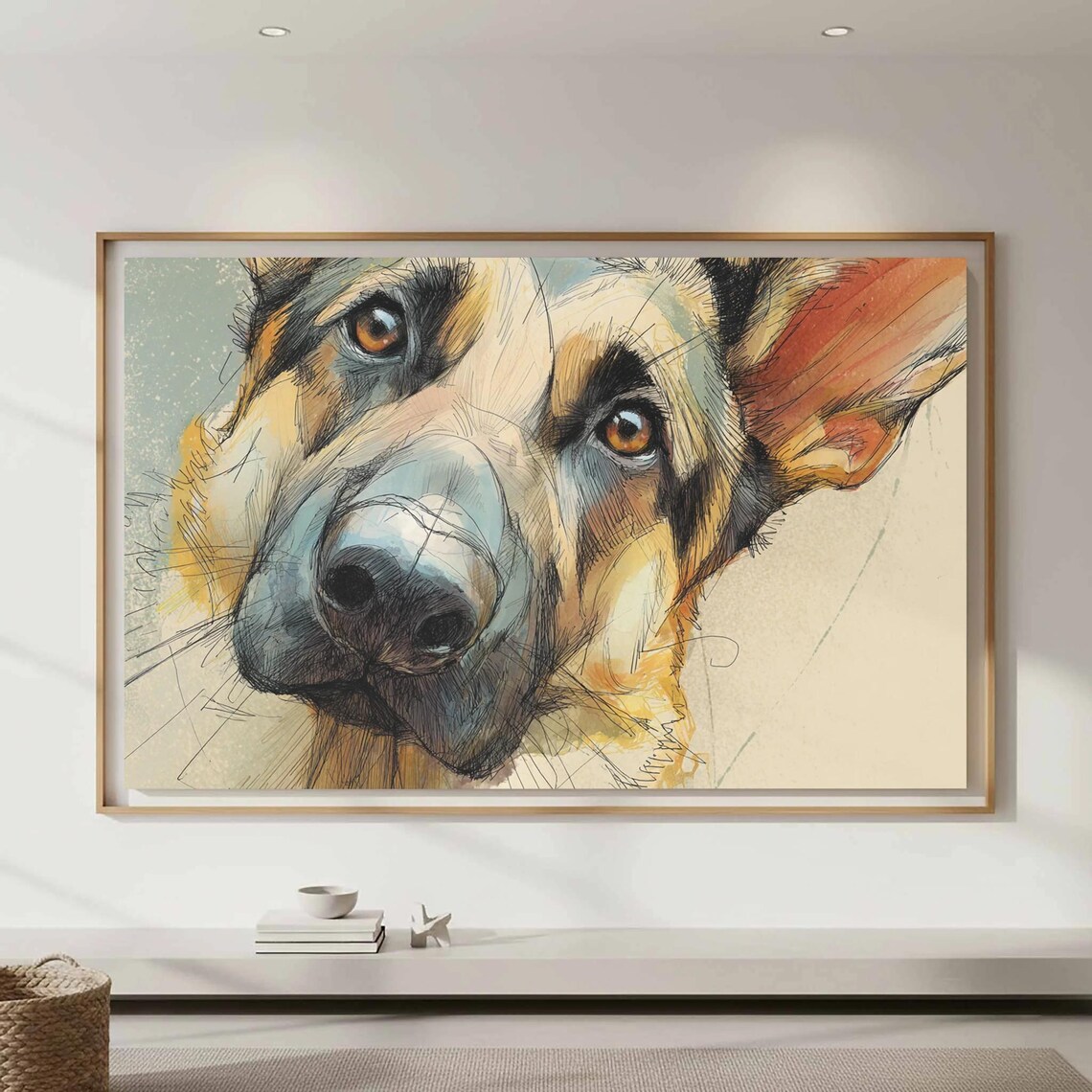 German Shepherd Dog Sketch Portrait Expressive Pet Art Poster