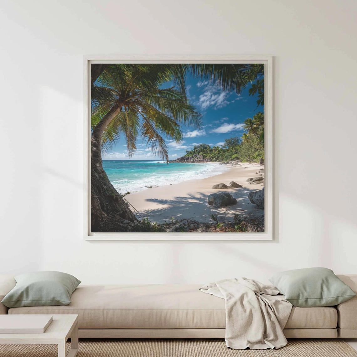 Tropical Beach Palm Tree Turquoise Ocean White Sand Photo Poster