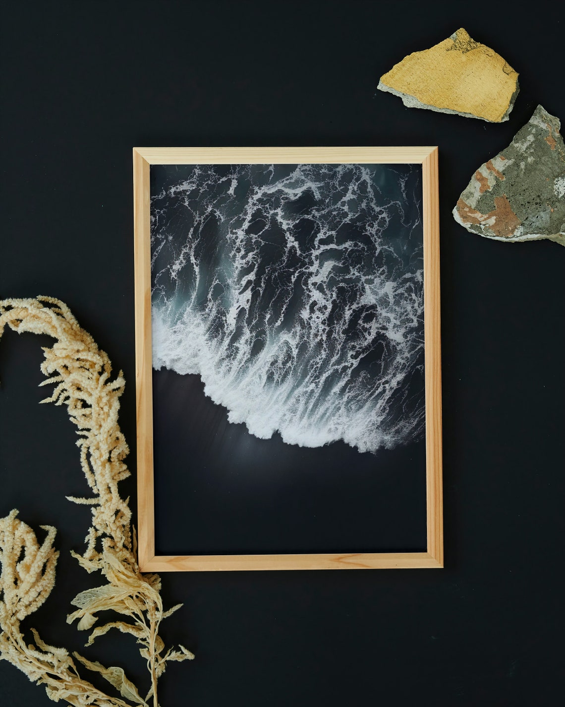 White Foam Wave Over Black Sand Dramatic Aerial Ocean Photo Poster - Image 5