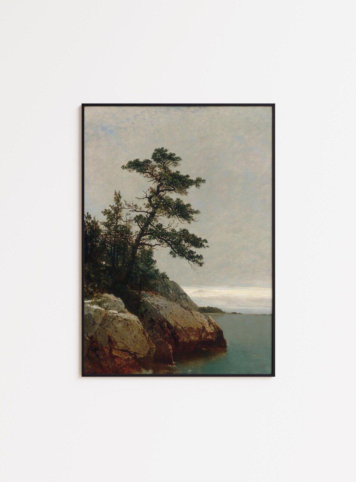 Lone Pine Tree on Rocky Coast Vintage Oil Painting Coastal Poster