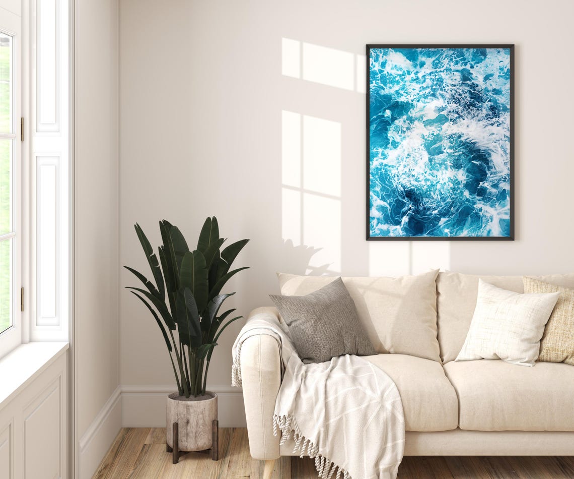 Abstract Turquoise Ocean Water Swirl White Foam Sea Art Poster - Image 2