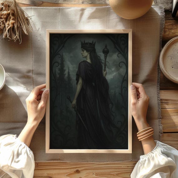 Hera Art Nouveau Poster, Dark Fantasy Decor