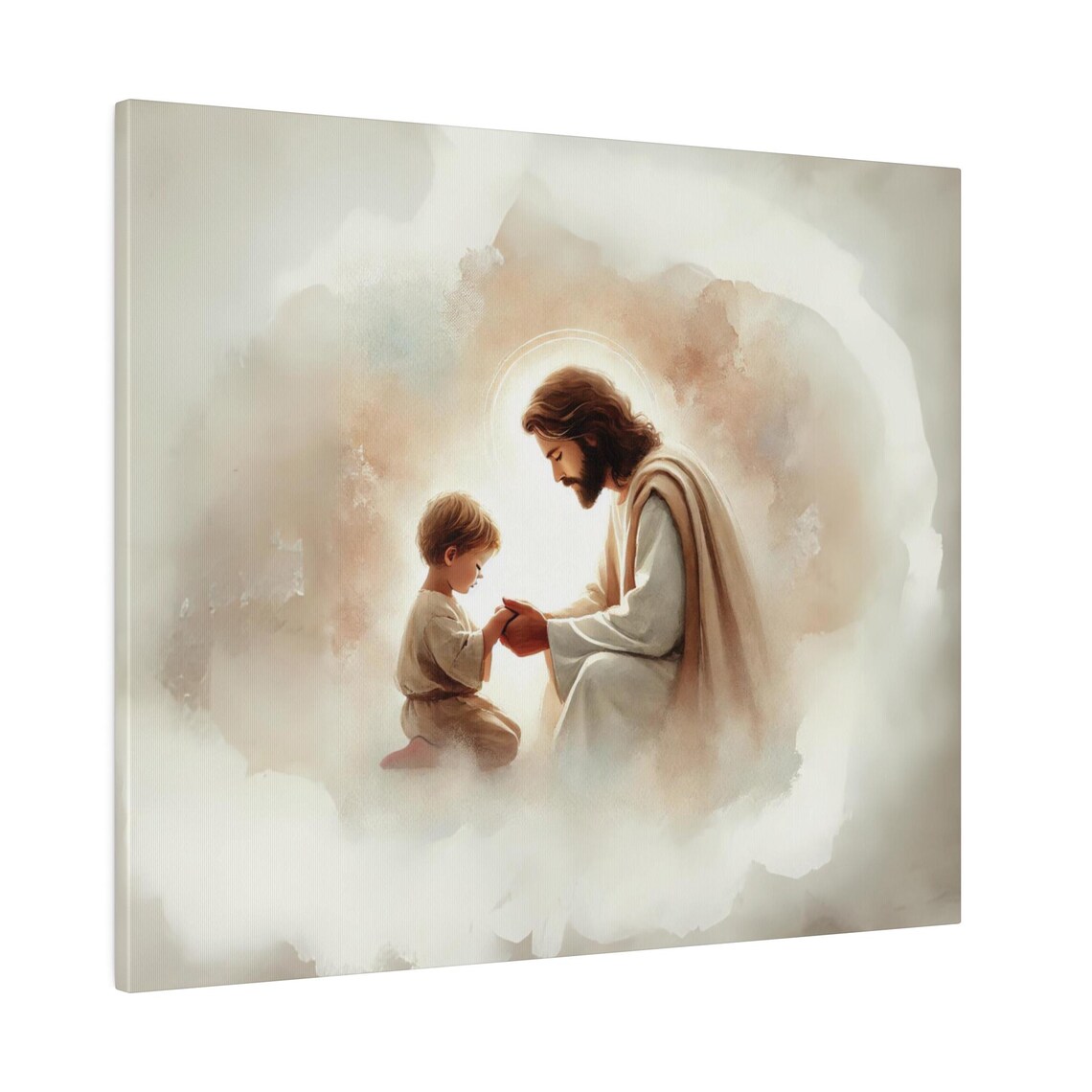 Jesus Praying With Little Boy, Christian Artwork
