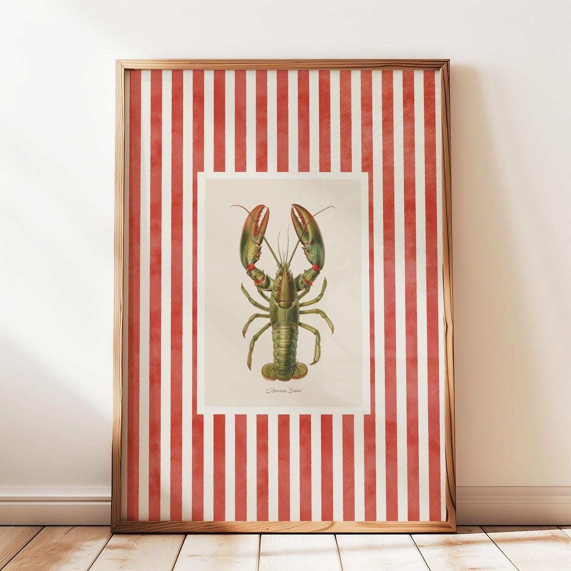 American Lobster Vintage Illustration On Red Stripe Art Poster