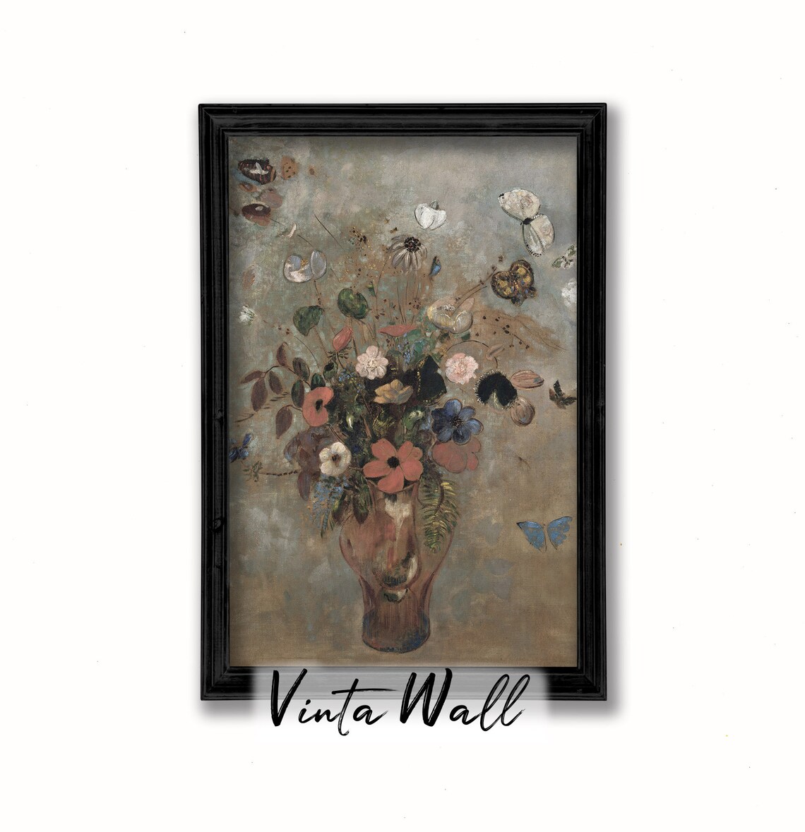 Wildflower Bouquet in a Vase with Butterflies Vintage Floral Poster - Image 4