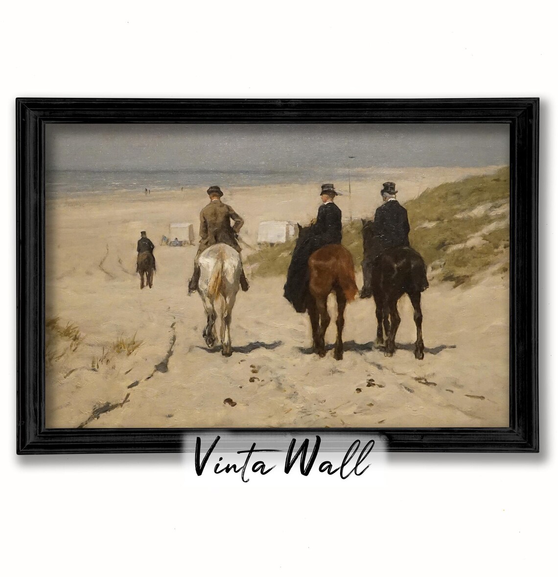 Horse Riders on Sandy Beach Dunes Sea and Top Hats Vintage Equestrian Poster - Image 2