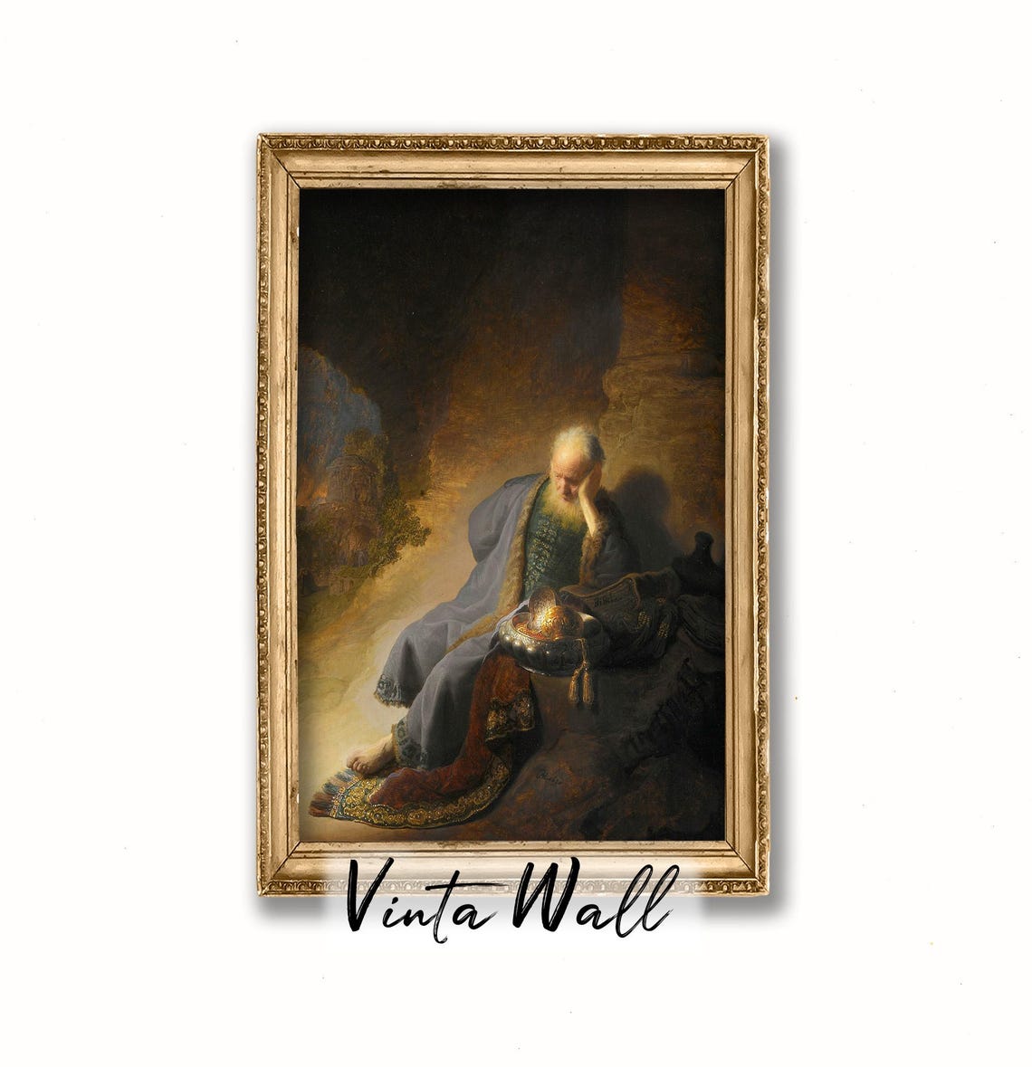 Old Bearded Hermit Cave Flickering Lamp Vintage Dark Art Poster - Image 4