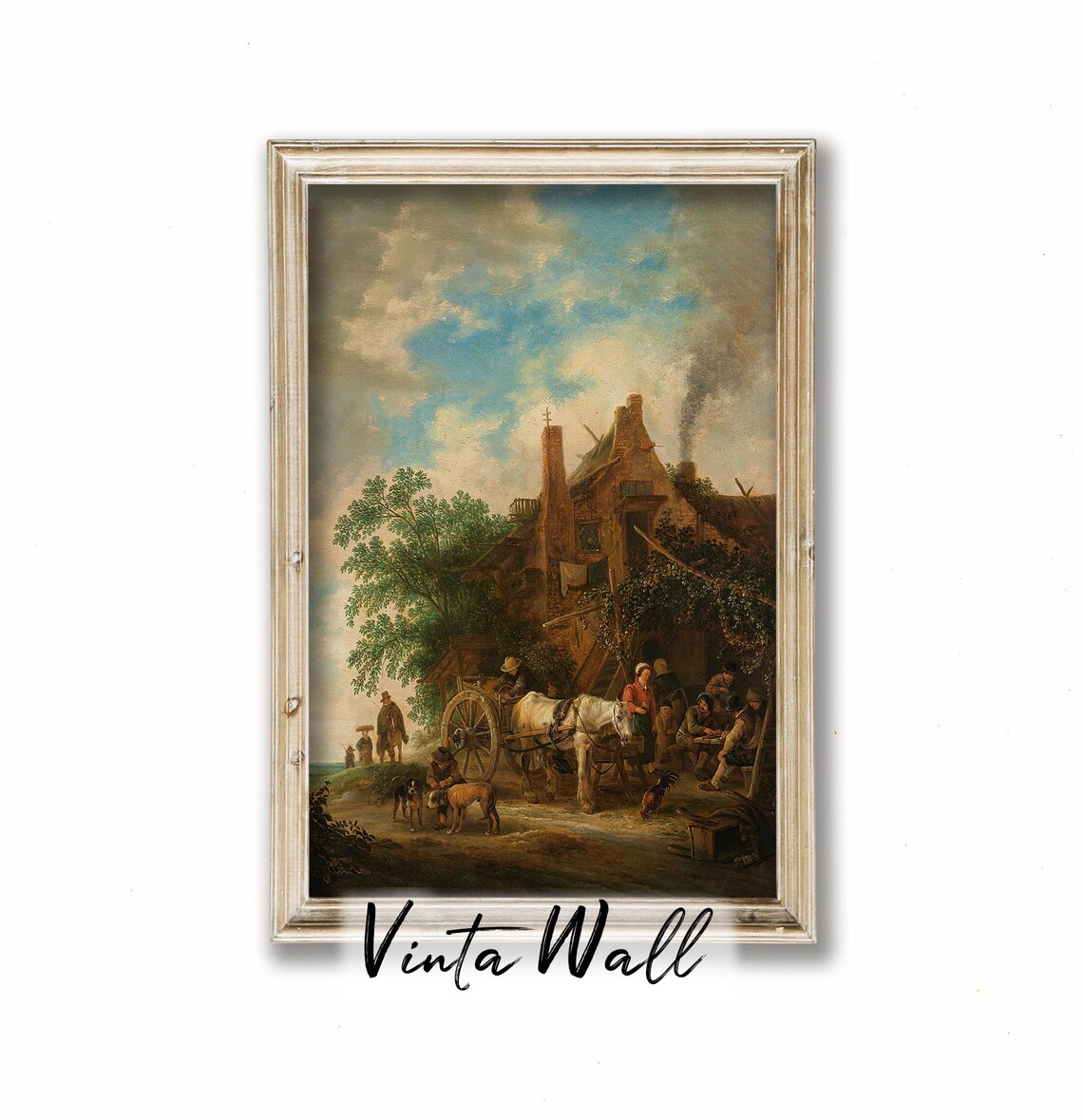 Village Tavern Horse Cart Rustic Inn Vintage Dutch Scene Poster