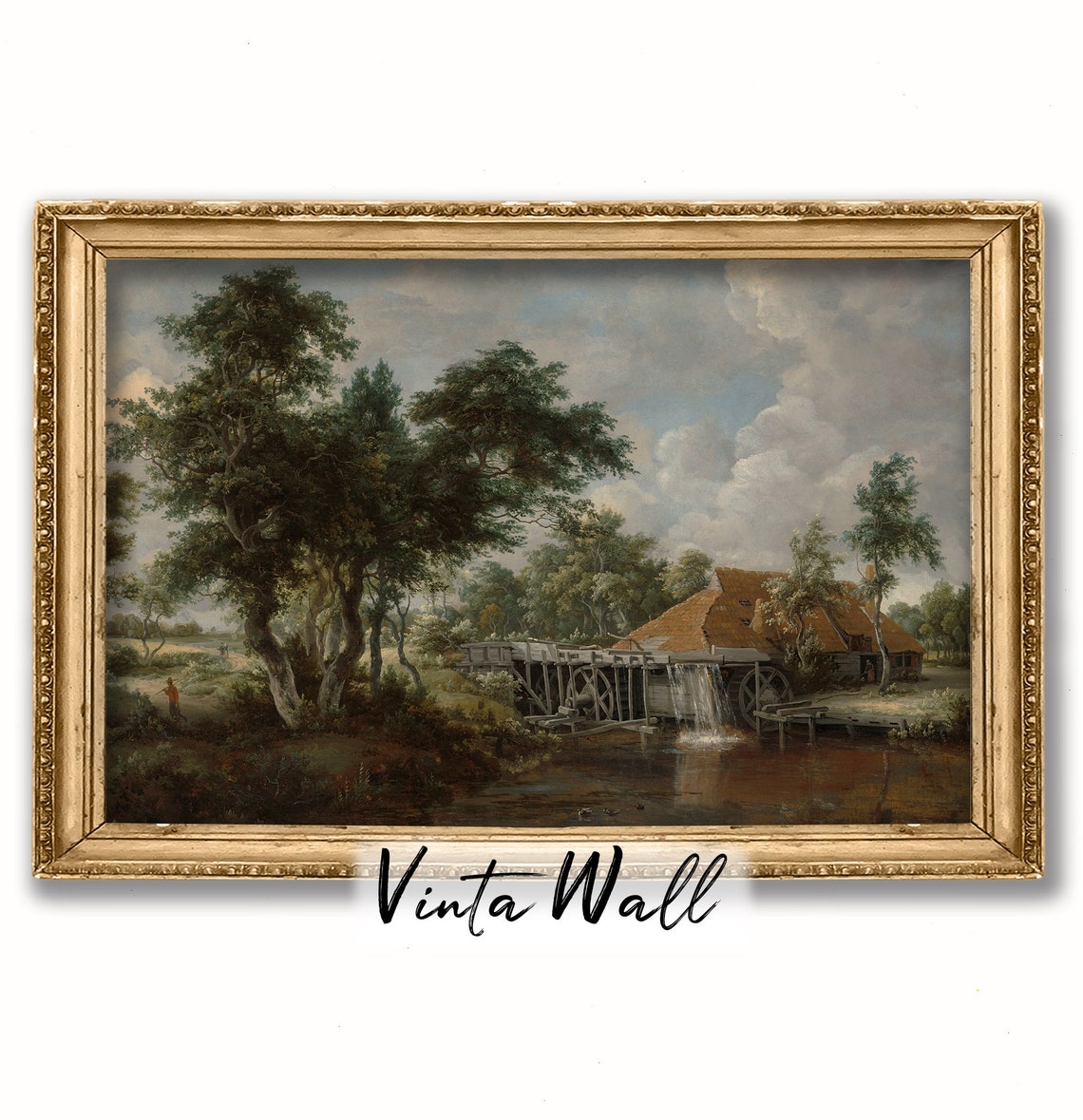 Old Watermill on a River Classical Dutch Countryside Landscape Poster - Image 4