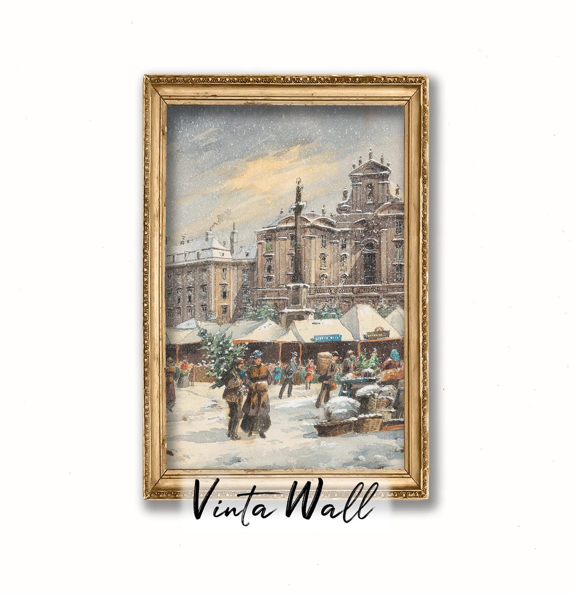 Snowy Christmas Market Historic Square Vintage Winter Poster - Image 4