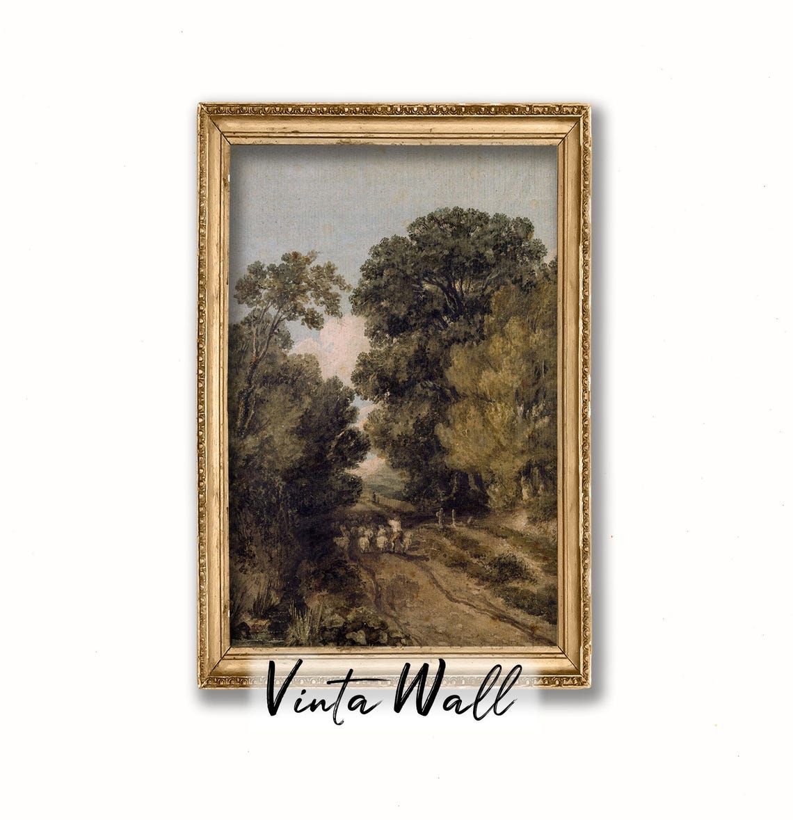 Sheep Flock Tree Lined Country Road Vintage Landscape Poster - Image 3