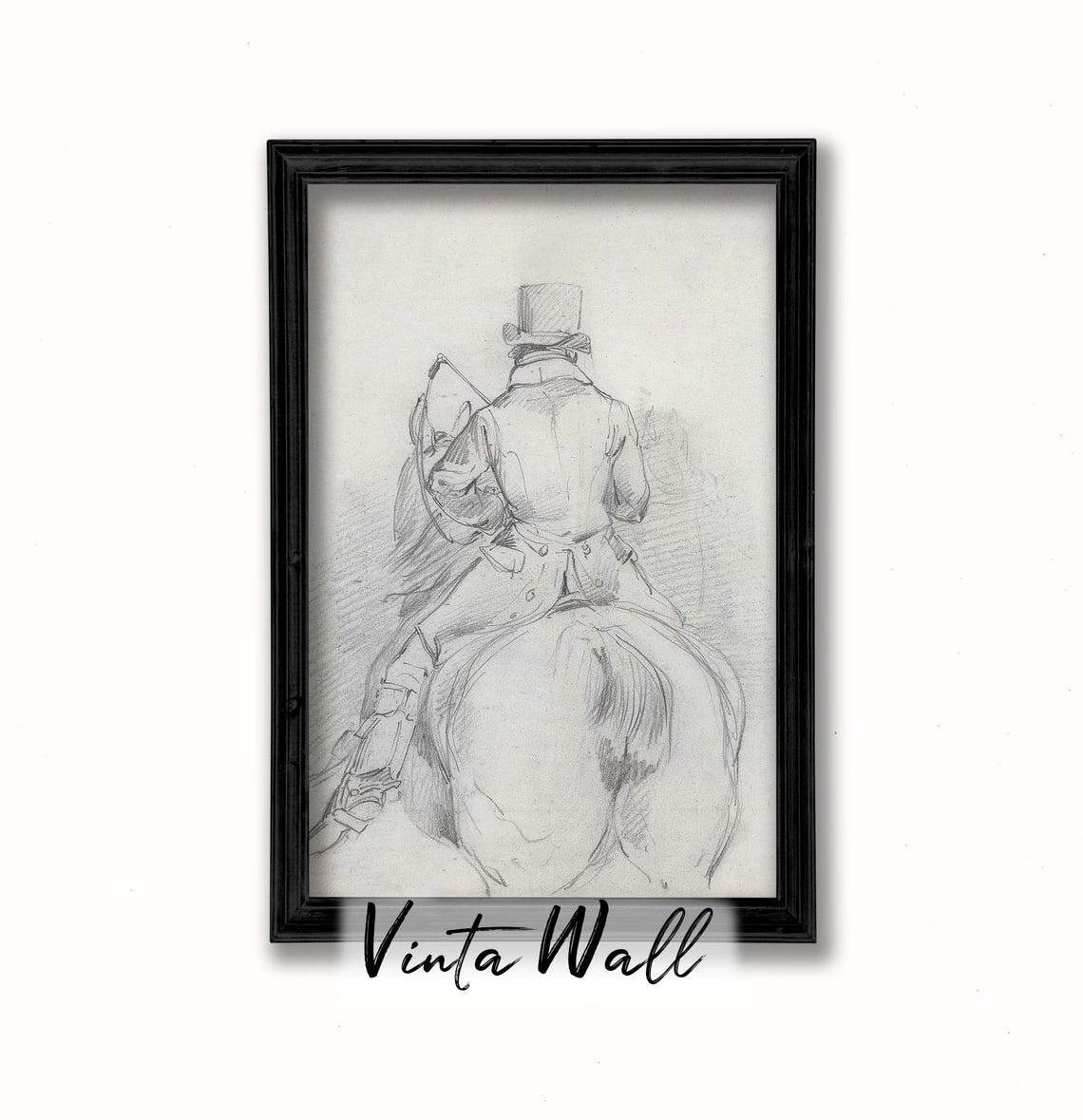 Gentleman on Horseback Pencil Sketch Black and White Study Poster - Image 2