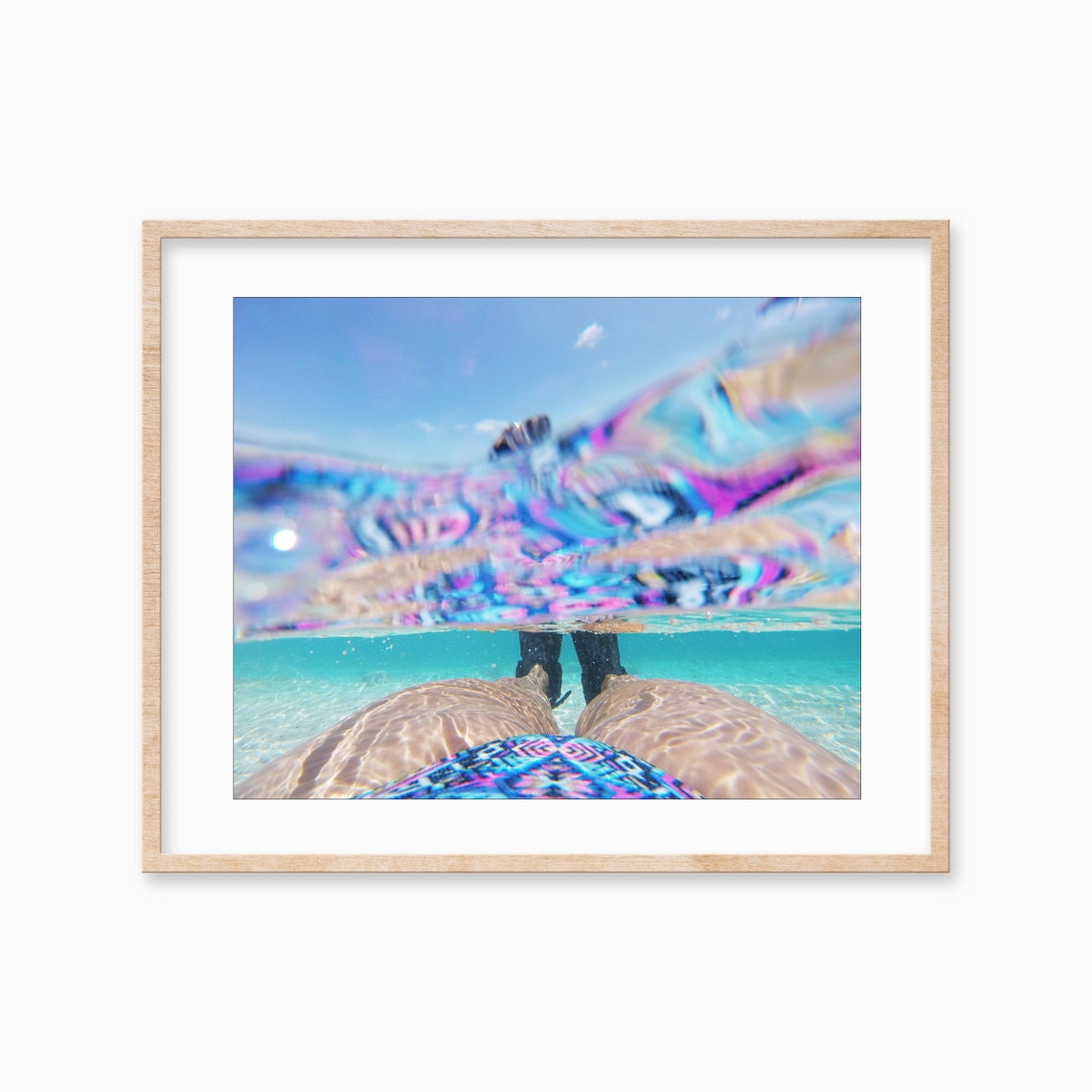 Split Underwater Swimmer Turquoise Ocean Creative Photo Poster
