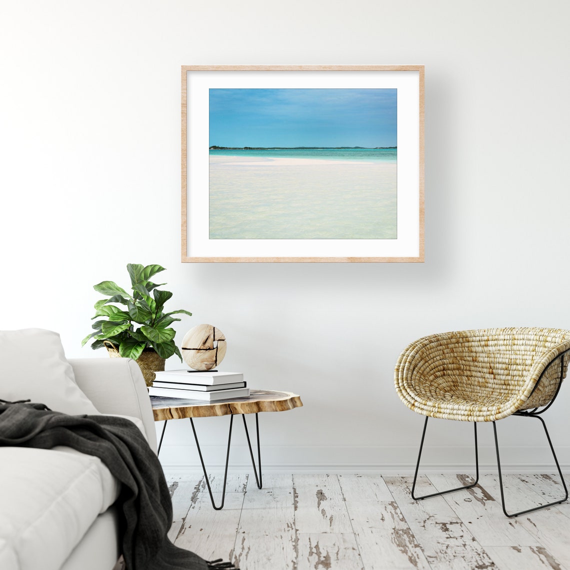 Shallow Sandbar Turquoise Lagoon Distant Island Calm Photo Poster - Image 3