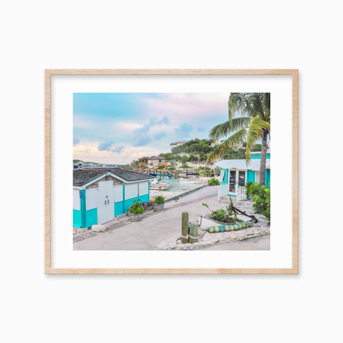 Tropical Turquoise Harbor Huts Fishing Dock Seaside Photo Poster