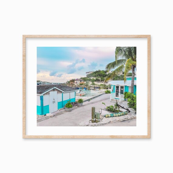 Tropical Turquoise Harbor Huts Fishing Dock Seaside Photo Poster