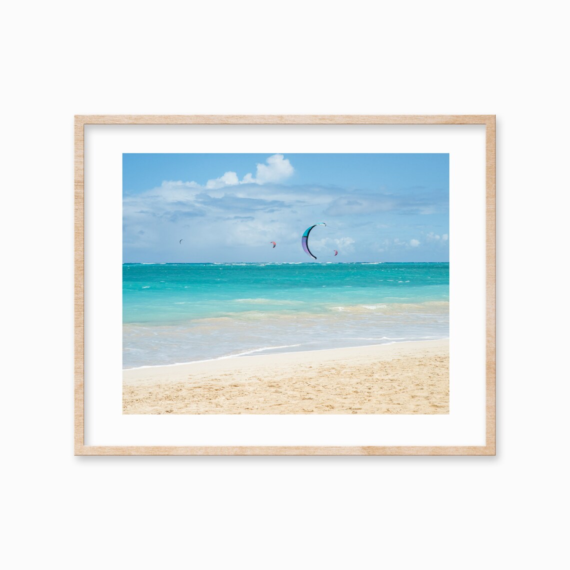 Kitesurfing Art Print Large Horizontal Travel Poster Beach Coastal Decor Kiteboard Beach Wall Art Surfer Gift
