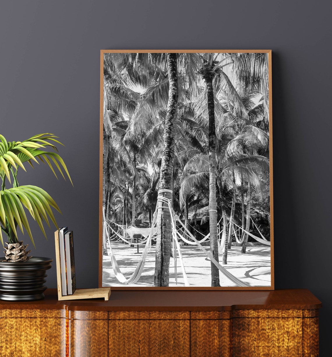 Black And White Palm Trees Hammock Tropical Beach Photo Poster - Image 3