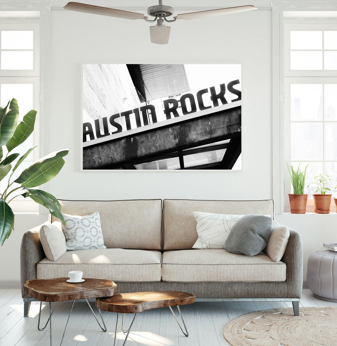 Austin Rocks Sign Black and White Urban Wall Photography Poster - Image 2